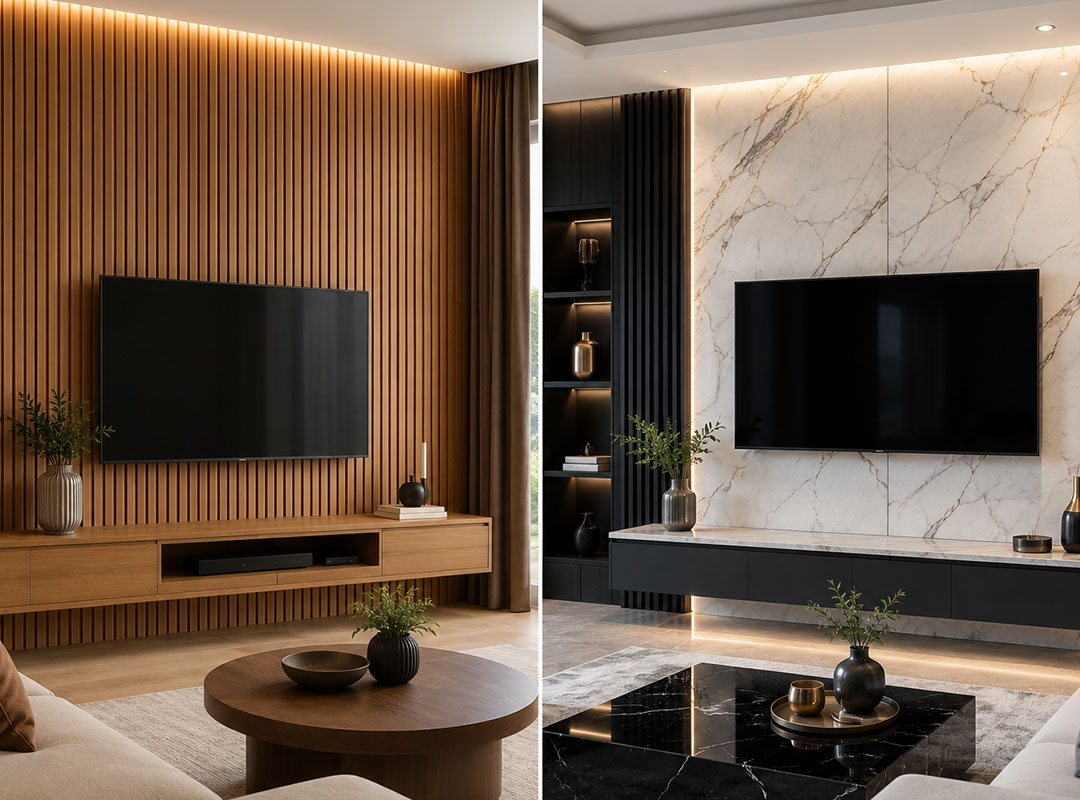 Read more about the article Wood Look vs Marble Look WPC Wall Panels: Which Fits Your Interior Better?